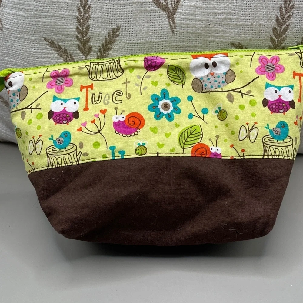 Cute Owl and Floral Print Pouch Fun Owl and Snail Pouch